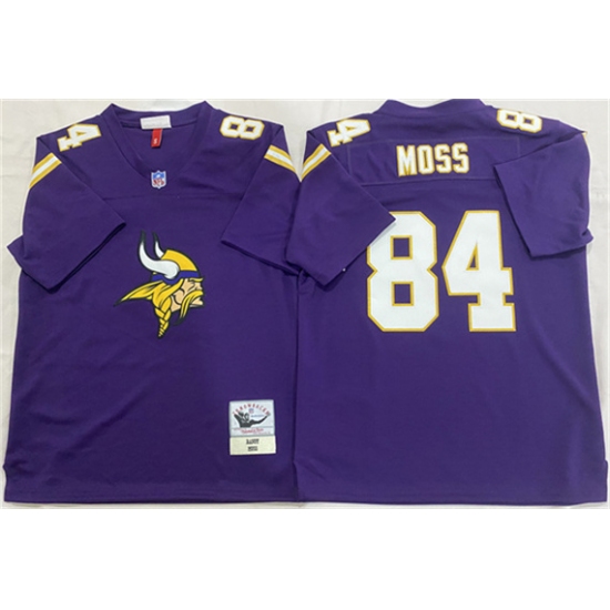 Personalized Men’s Minnesota Vikings #84 Randy Moss Purple Throwback Football Stitched Jersey