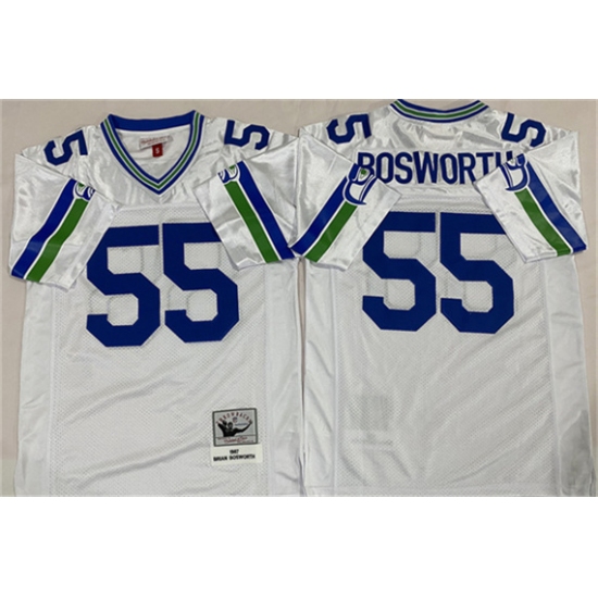Personalized Men’s Seattle Seahawks #55 Brian Bosworth White Throwback Football Stitched Jersey