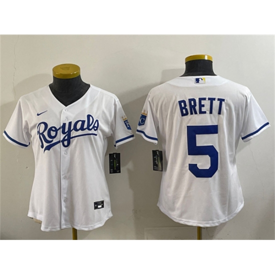 Personalized Youth Kansas City Royals #5 George Brett White Cool Base Stitched Baseball Jersey