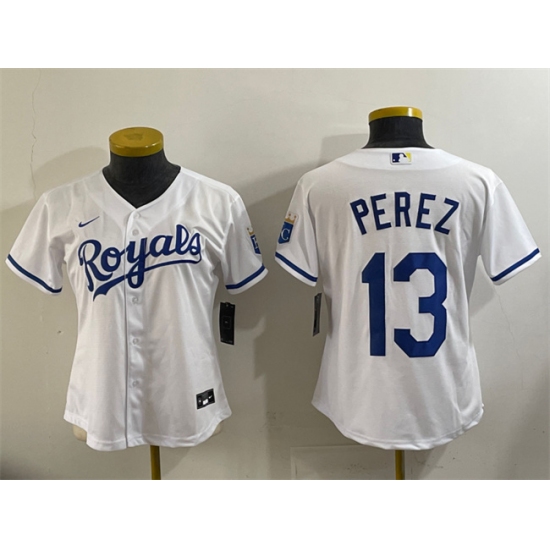 Personalized Youth Kansas City Royals #13 Salvador Perez White Cool Base Stitched Baseball Jersey