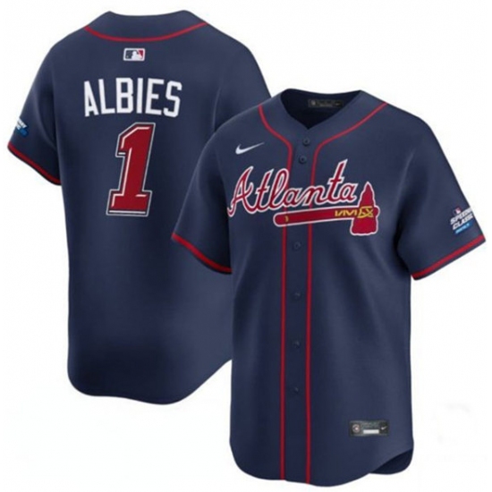 Personalized Men’s Atlanta Braves #1 Ozzie Albies Navy 2025 Speedway Classic Alternate Limited Stitched Baseball Jersey