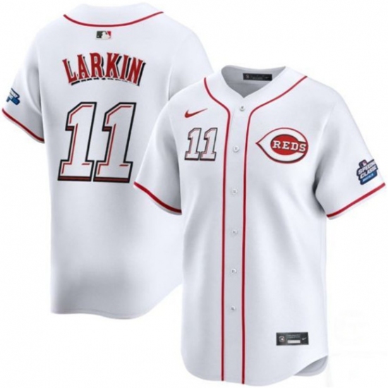 Personalized Men’s Cincinnati Reds #11 Barry Larkin White 2025 Speedway Classic Home Limited Stitched Baseball Jersey