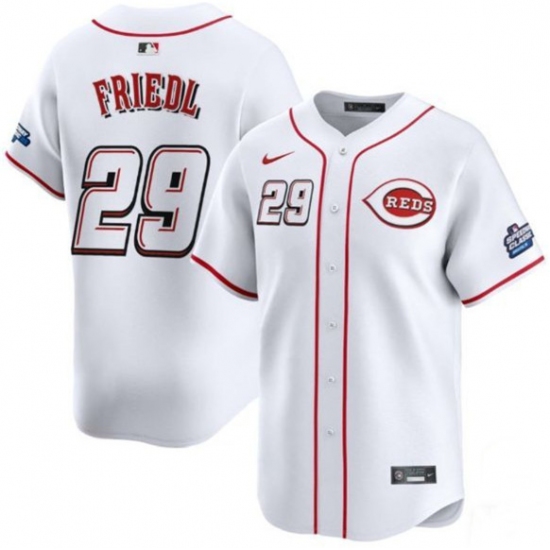 Personalized Men’s Cincinnati Reds #29 TJ Friedl White 2025 Speedway Classic Home Limited Stitched Baseball Jersey