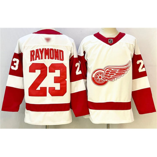 Personalized Men’s Detroit Red Wings #23 Lucas Raymond White 2024-25 Stitched Jersey