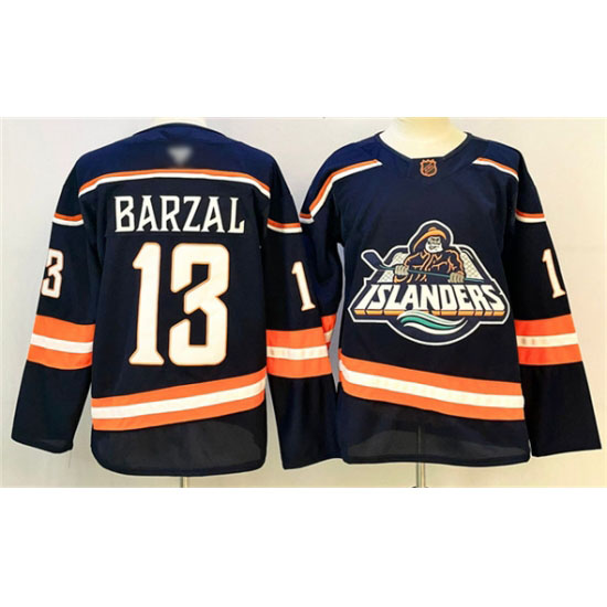 Personalized Men’s New York Islanders #13 Mathew Barzal Navy 2024-25 Stitched Hockey Jersey