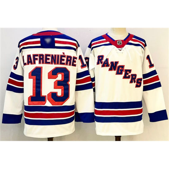 Personalized Men’s New York Rangers #13 Alexis Lafreniere White 2024-25 Away Stitched Hockey Jersey