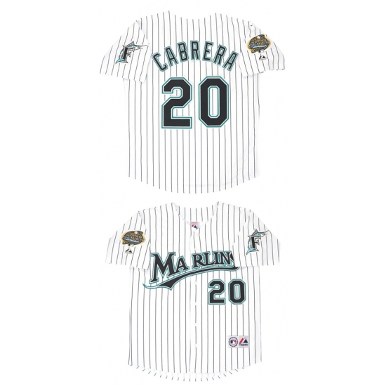 Personalized Men’s Miami Marlins #20 Miguel Cabrera White 2003 Throwback Stitched Baseball Jersey