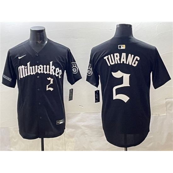 Personalized Men’s Milwaukee Brewers #2 Brice Turang Black ‘Gothic 414 Shadows Edition’ Premier Limited Stitched Jersey