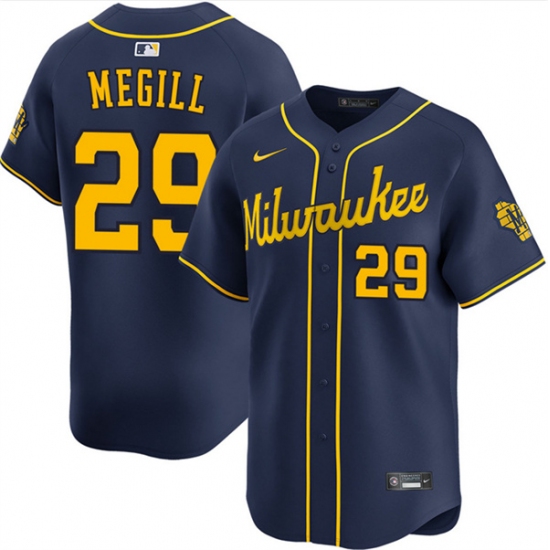 Personalized Men’s Milwaukee Brewers #29 Trevor Megill Navy Alternate Limited Stitched Baseball Jersey