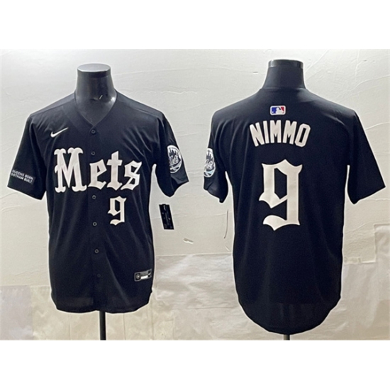 Personalized Men’s New York Mets #9 Brandon Nimmo Black ‘Gotham Gothic Edition’ Premier Limited Stitched Baseball Jersey