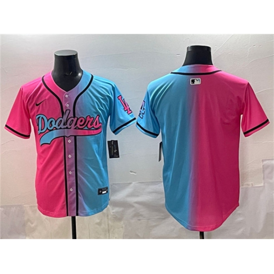 Personalized Men’s Los Angeles Dodgers Blank Pink Blue Limited Stitched Baseball Jersey