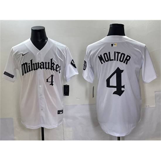 Personalized Men’s Milwaukee Brewers #4 Paul Molitor White ‘Gothic 414 Shadows Edition’ Premier Limited Stitched Jersey