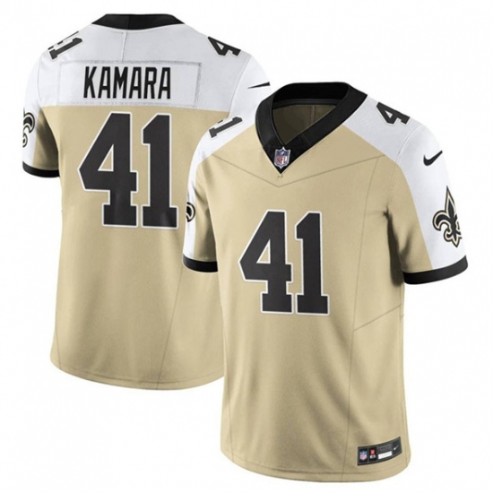 Personalized Men’s New Orleans Saints #41 Alvin Kamara Gold White Alternate 2025 F.U.S.E. Limited Football Stitched Jersey