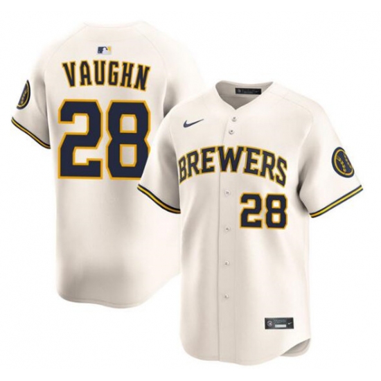 Personalized Men’s Milwaukee Brewers #28 Andrew Vaughn Cream Limited Stitched Baseball Jersey