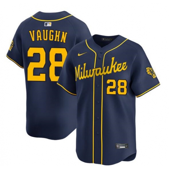 Personalized Men’s Milwaukee Brewers #28 Andrew Vaughn Navy Alternate Limited Stitched Baseball Jersey