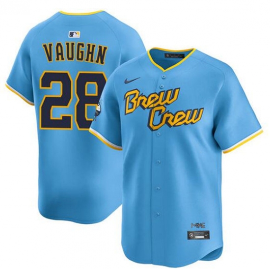 Personalized Men’s Milwaukee Brewers #28 Andrew Vaughn Powder Blue City Connect Limited Stitched Baseball Jersey