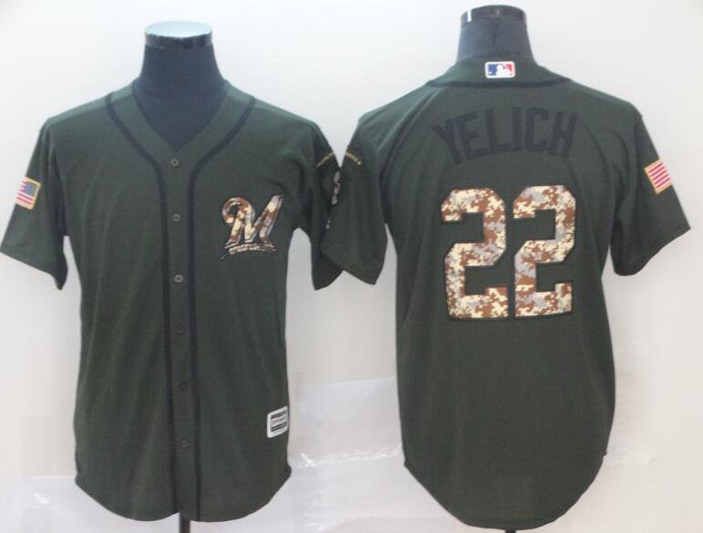 Personalized Men’s Milwaukee Brewers #22 Christian Yelich Salute To Service Jersey Green