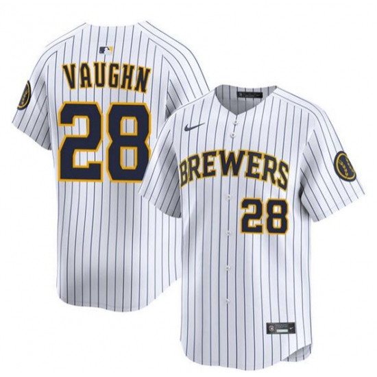 Personalized Men’s Milwaukee Brewers #28 Andrew Vaughn White Alternate Limited Stitched Baseball Jersey