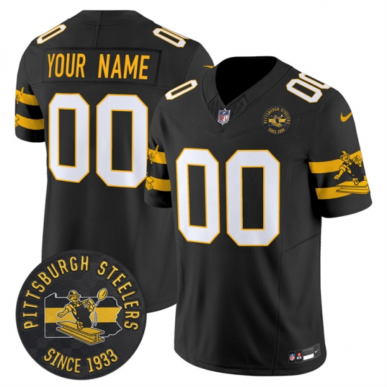 Personalized Custom Men’s Pittsburgh Steelers Throwback 1933 Patch black Limited All Stitched Jerseys