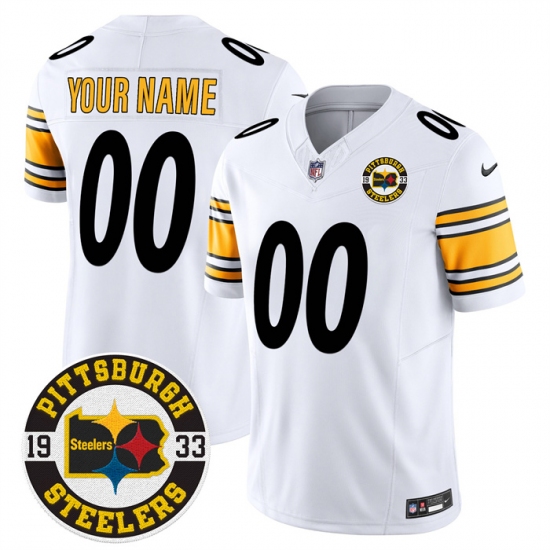 Personalized Custom Men’s Pittsburgh Steelers Throwback 1933 Patch white Limited All Stitched Jersey