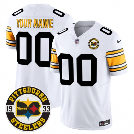Personalized Custom Men’s Pittsburgh Steelers Throwback 1933 Patch white Limited All Stitched Jerseys