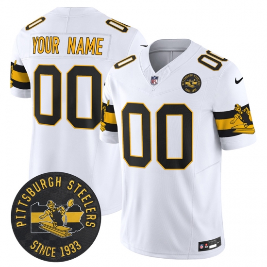 Personalized Custom Men’s Pittsburgh Steelers Throwback 1933 Patch white Limited All Stitched Jerseys