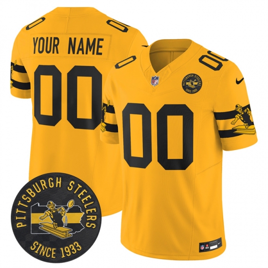 Personalized Custom Men’s Pittsburgh Steelers Throwback 1933 Patch yellow Limited All Stitched Jersey