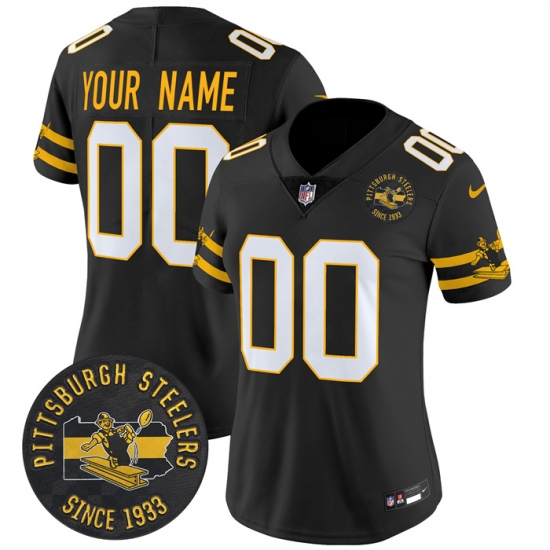 Personalized Custom Women’s Pittsburgh Steelers Throwback 1933 Patch black Limited All Stitched Jersey
