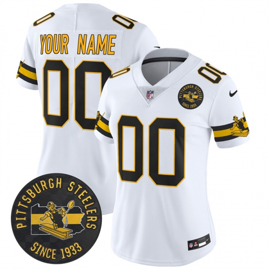 Personalized Custom Women’s Pittsburgh Steelers Throwback 1933 Patch white Limited All Stitched Jersey