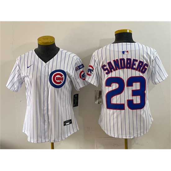 Personalized Youth Chicago Cubs #23 Ryne Sandberg White Pinstripe ‘Ryne Sandberg Tribute’ Limited V3 Stitched Baseball Jersey
