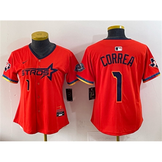 Personalized Youth Houston Astros #1 Carlos Correa Orange 2025 City Connect With Texas Limited Stitched Baseball Jersey