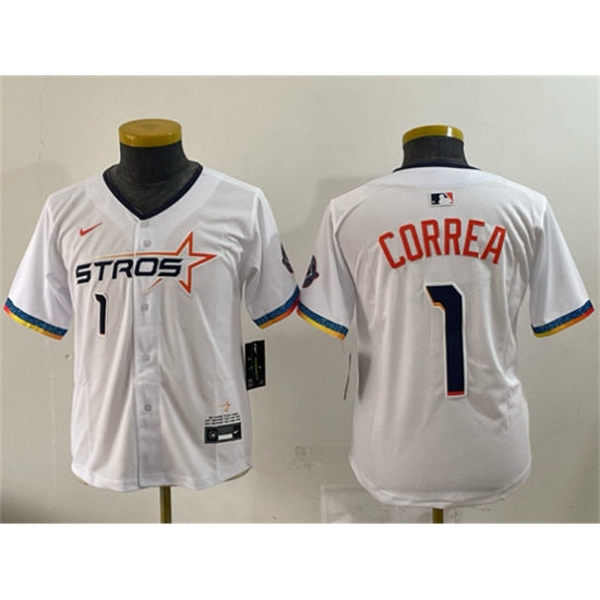 Personalized Youth Houston Astros #1 Carlos Correa White 2025 City Connect Limited Stitched Baseball Jersey
