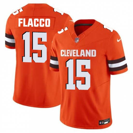 Personalized Men’s Cleveland Browns #15 Flacco Orange 2025 Limited Football Stitched Jersey