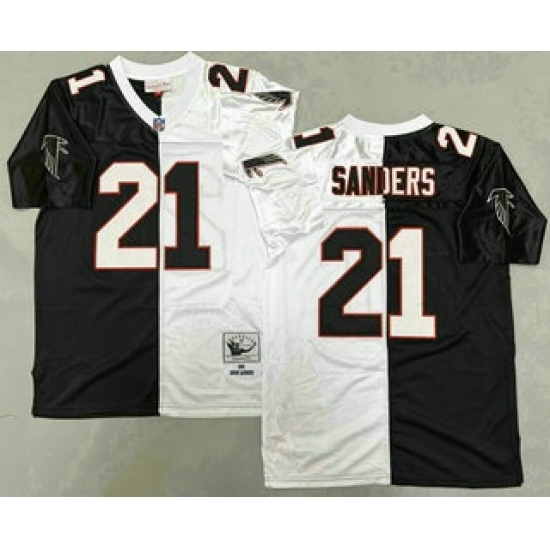 Personalized Men’s Atlanta Falcons #21 Deion Sanders Black White Split 1992 Throwback Jersey