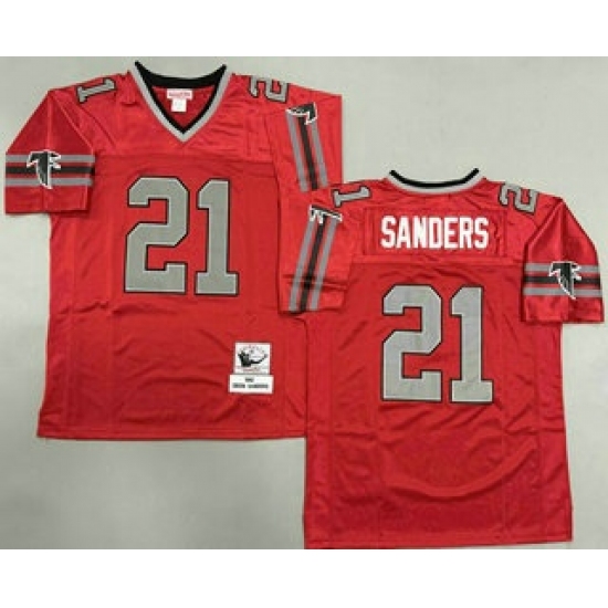 Personalized Men’s Atlanta Falcons #21 Deion Sanders Red Grey 1992 Throwback Jersey