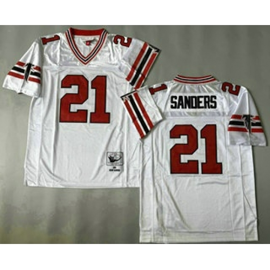 Personalized Men’s Atlanta Falcons #21 Deion Sanders White 1989 Throwback Jersey