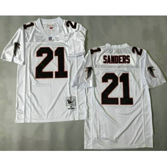 Personalized Men’s Atlanta Falcons #21 Deion Sanders White 1992 Throwback Jersey
