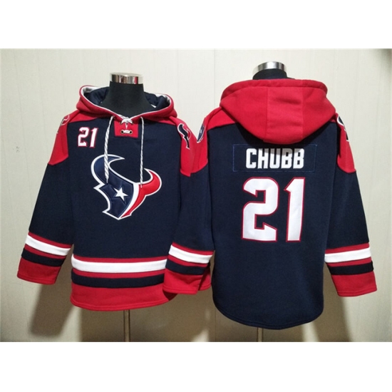 Personalized Men’s Houston Texans #21 Nick Chubb Navy Ageless Must-Have Lace-Up Pullover Hoodie