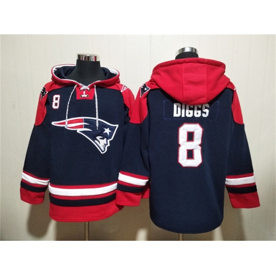 Personalized Men’s New England Patriots #8 Stefon Diggs Navy Ageless Must-Have Lace-Up Pullover Hoodie