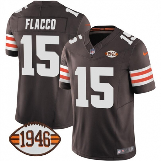 Personalized Men’s Cleveland Browns #15 Joe Flacco Brown 2025 F.U.S.E. With 1946 75th Anniversary Limited Football Stitched Jersey