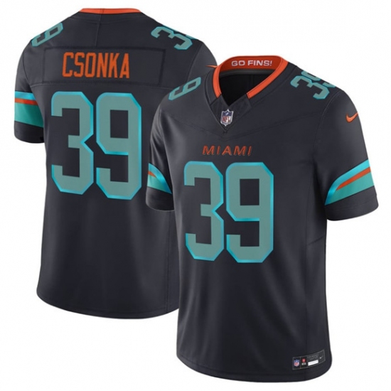 Personalized Men’s Miami Dolphins #39 Larry Csonka Black 2025 F.U.S.E. Rivalry Series Limited Football Stitched Jersey
