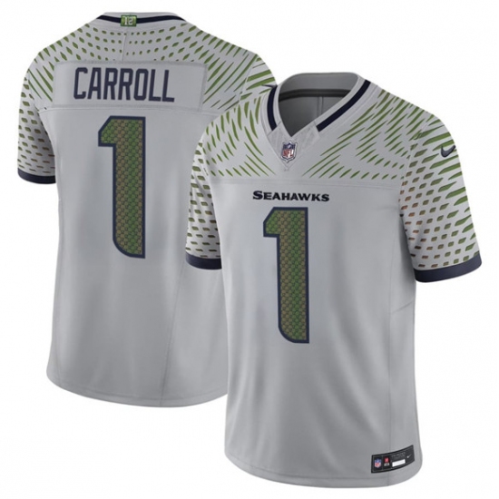 Personalized Men’s Seattle Seahawks #1 Pete Carroll Gray 2025 F.U.S.E. Rivalry Series Untouchable Limited Football Stitched Jersey