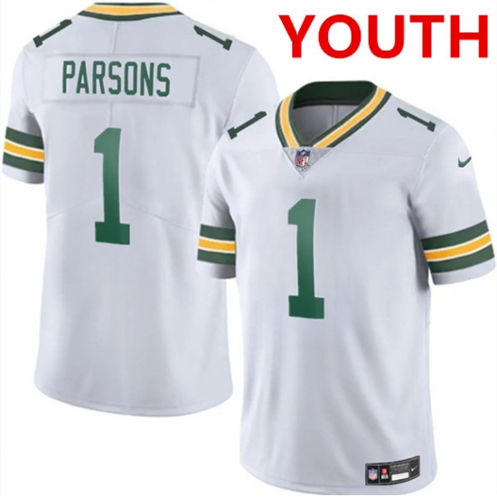 Personalized Youth Green Bay Packers #1 Micah Parsons White 2025 Untouchable Limited Football Stitched Jersey