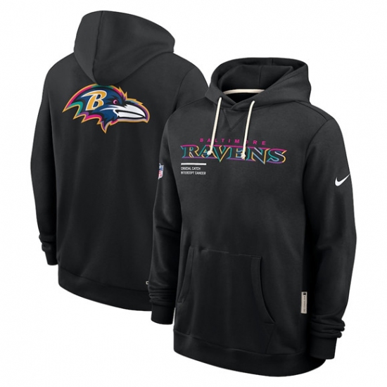 Personalized Men’s Baltimore Ravens Black 2025 Crucial Catch Dri-FIT Hoodie