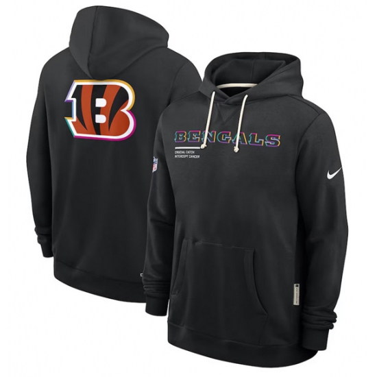 Personalized Men’s Cincinnati Bengals Black 2025 Crucial Catch Dri-FIT Hoodie