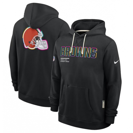 Personalized Men’s Cleveland Browns Black 2025 Crucial Catch Dri-FIT Hoodie