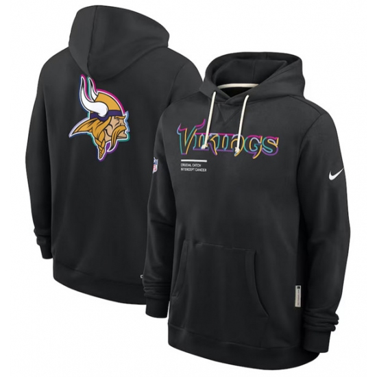 Personalized Men’s Minnesota Vikings Black 2025 Crucial Catch Dri-FIT Hoodie