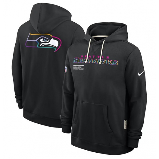 Personalized Men’s Seattle Seahawks Black 2025 Crucial Catch Dri-FIT Hoodie