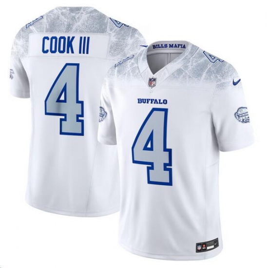 Personalized Men’s Buffalo Bills #4 James Cook III White 2025 F.U.S.E. Rivalry Series Untouchable Limited Stitched Football Jersey