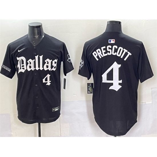 Personalized Men’s Dallas Cowboys #4 Dak Prescott Black ‘Gothic Lone Star Edition’ Limited Stitched Baseball Jersey